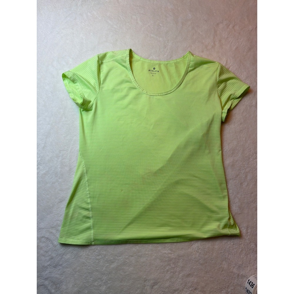 Athleta Womens Lime Green Ribbed Short Sleeve Activewear Training Top Size L